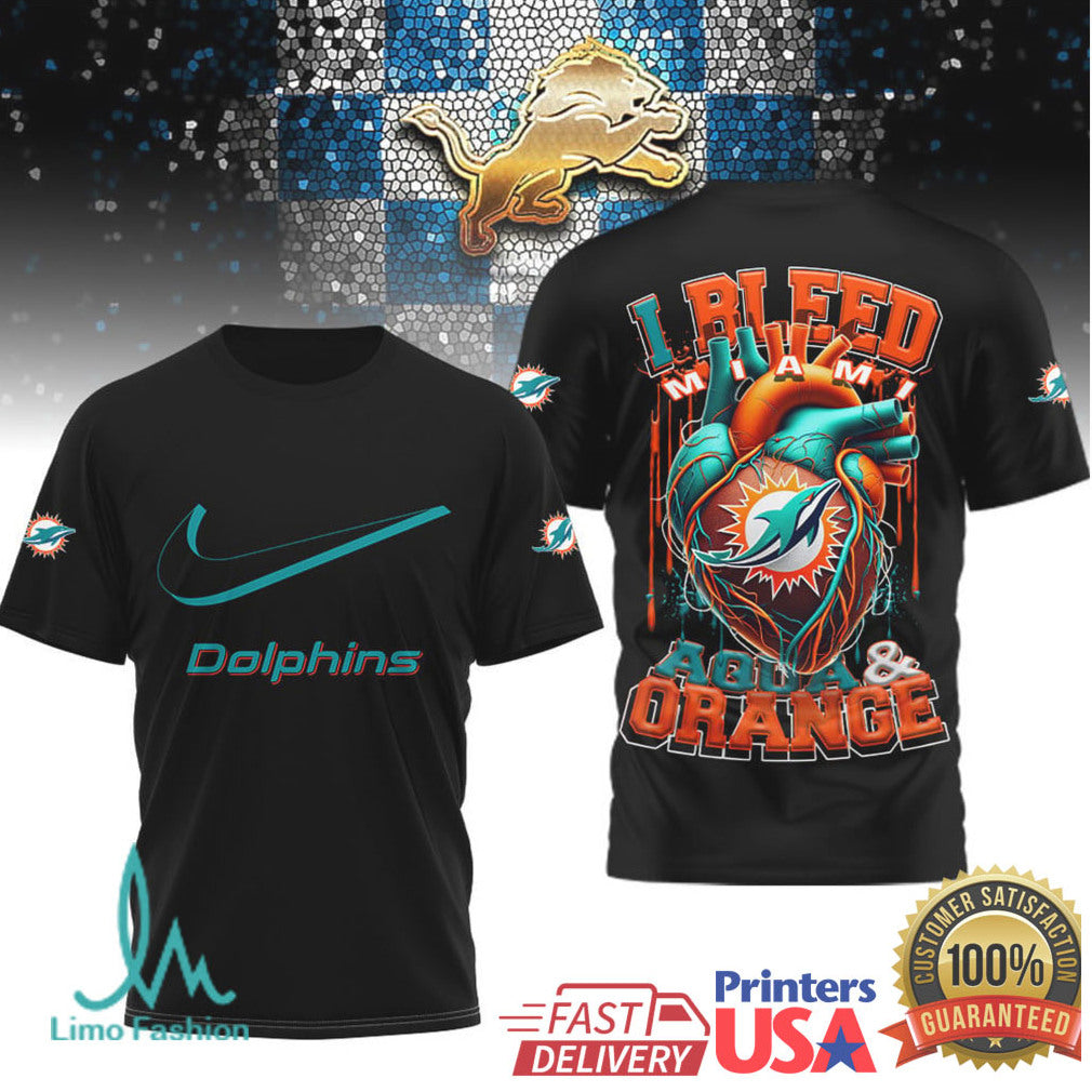 Miami Dolphins “I Bleed Aqua & Orange” Heart Graphic T Shirt - Limotees LLC
