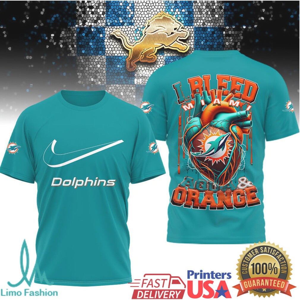 Miami Dolphins “I Bleed Aqua & Orange” Heart Graphic T Shirt - Limotees LLC