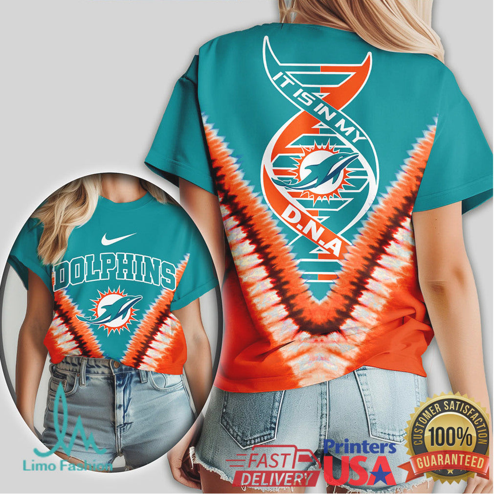 Miami Dolphins It Is In My DNA Aqua & Orange Graphic T Shirt - Limotees LLC