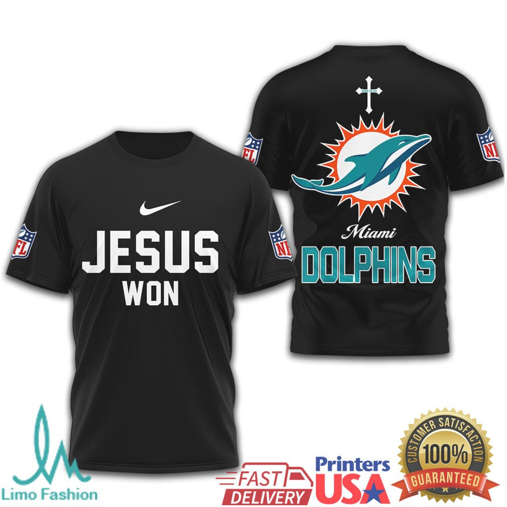 Miami Dolphins Jesus Won Religious Football T Shirt - Limotees LLC