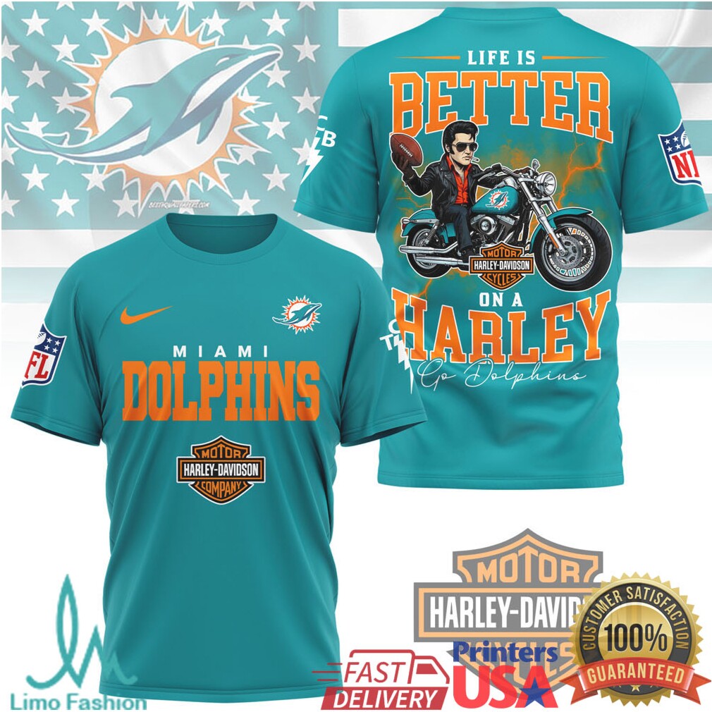Miami Dolphins Life Is Better On A Harley Davidson Fans T Shirt - Limotees LLC
