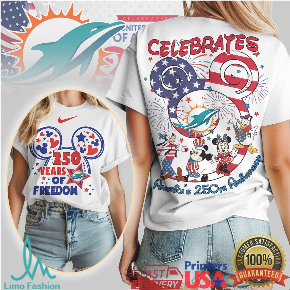 Miami Dolphins Mickey Mouse America's 250th Anniversary Celebration T Shirt - Limotees LLC