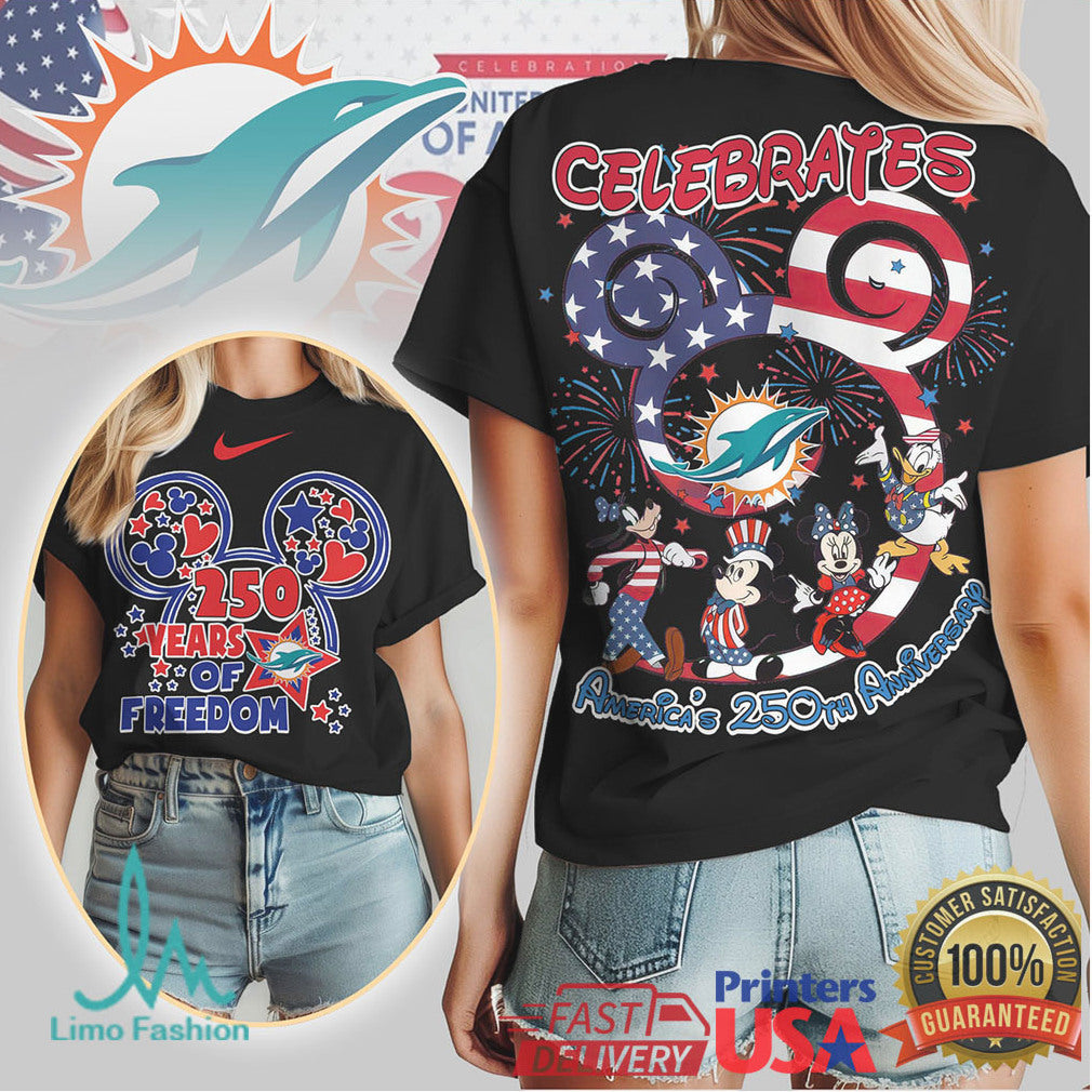 Miami Dolphins Mickey Mouse America's 250th Anniversary Celebration T Shirt - Limotees LLC