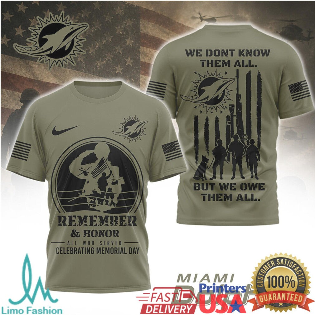 Miami Dolphins Military Appreciation T Shirt Remember & Honor Memorial Day Salute to Service Graphic T Shirt