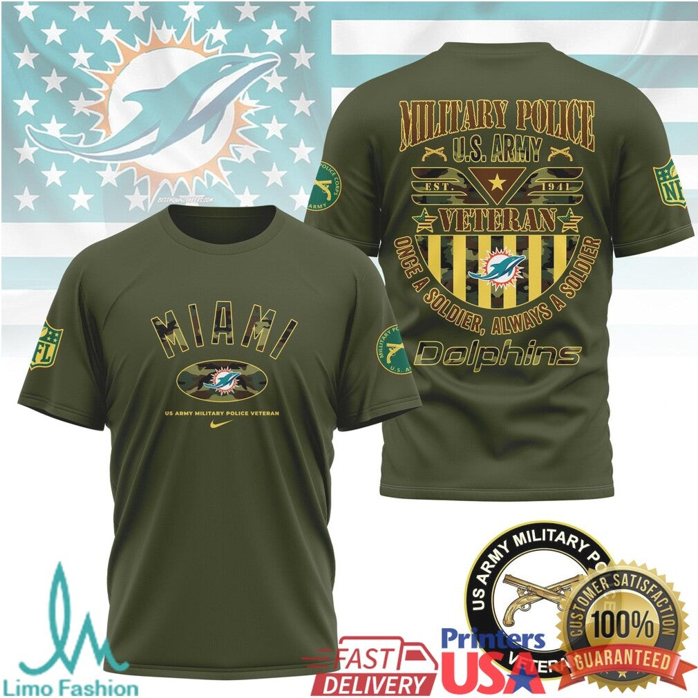 Miami Dolphins Military Police U.S. Army Veteran T Shirt Patriotic NFL Military T Shirt - Limotees LLC