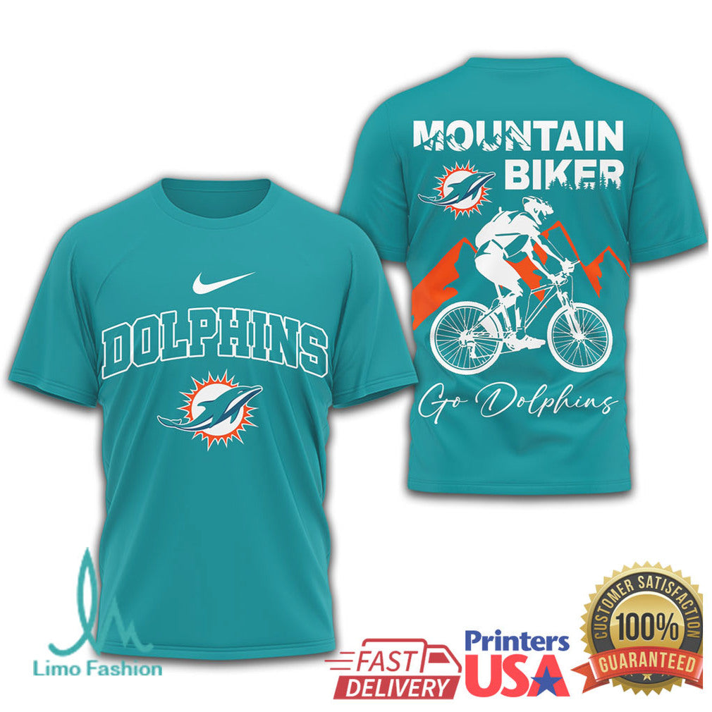 Miami Dolphins Mountain Biker “Go Dolphins” Aqua Performance T shirt - Limotees LLC