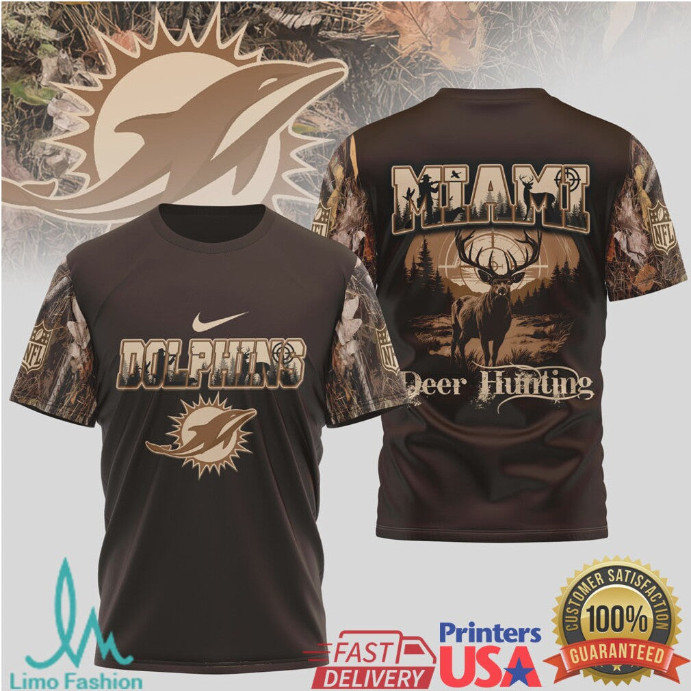 Miami Dolphins NFL Deer Hunting Camo Sleeve T Shirt - Limotees LLC
