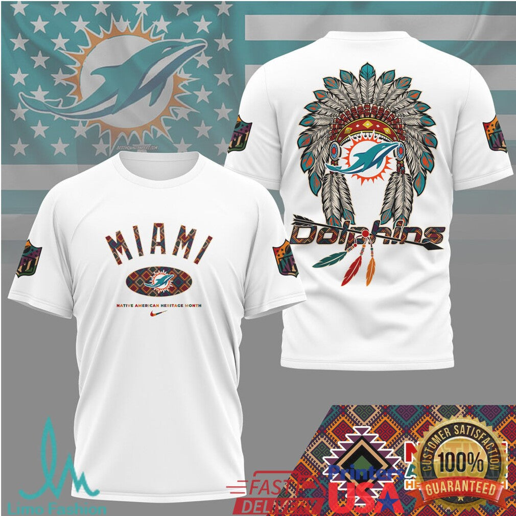 Miami Dolphins Native American Heritage Month Teal Headdress T Shirt