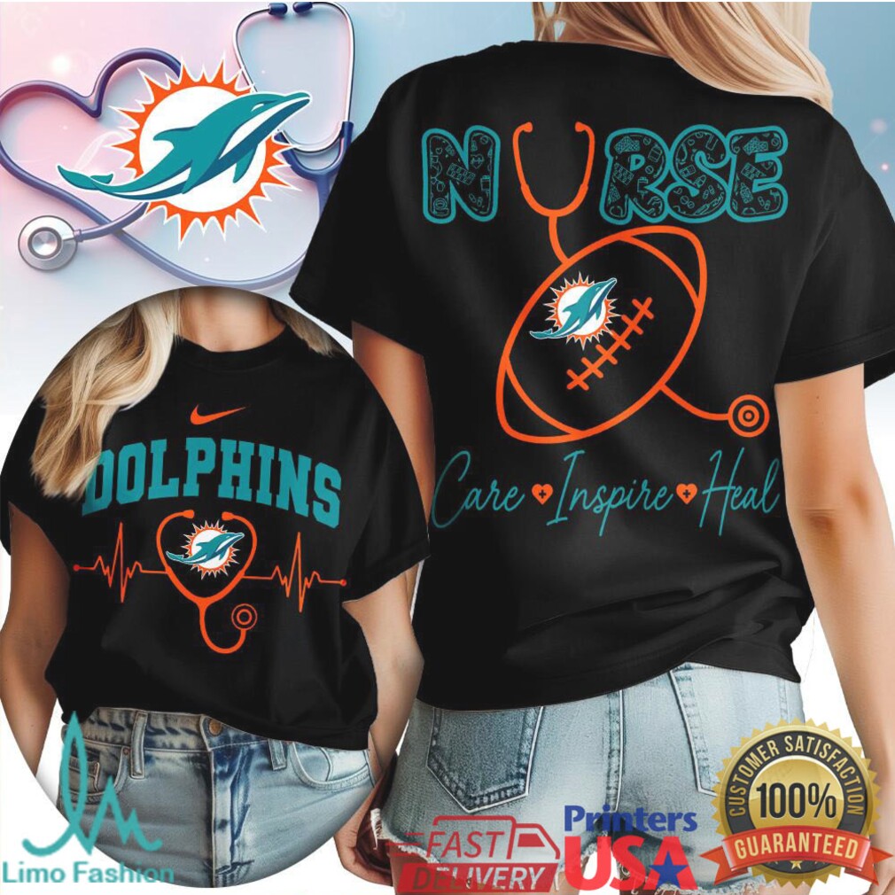 Miami Dolphins Nurse Heartbeat Stethoscope T Shirt Dolphins Football Nursing Profession T Shirt - Limotees LLC