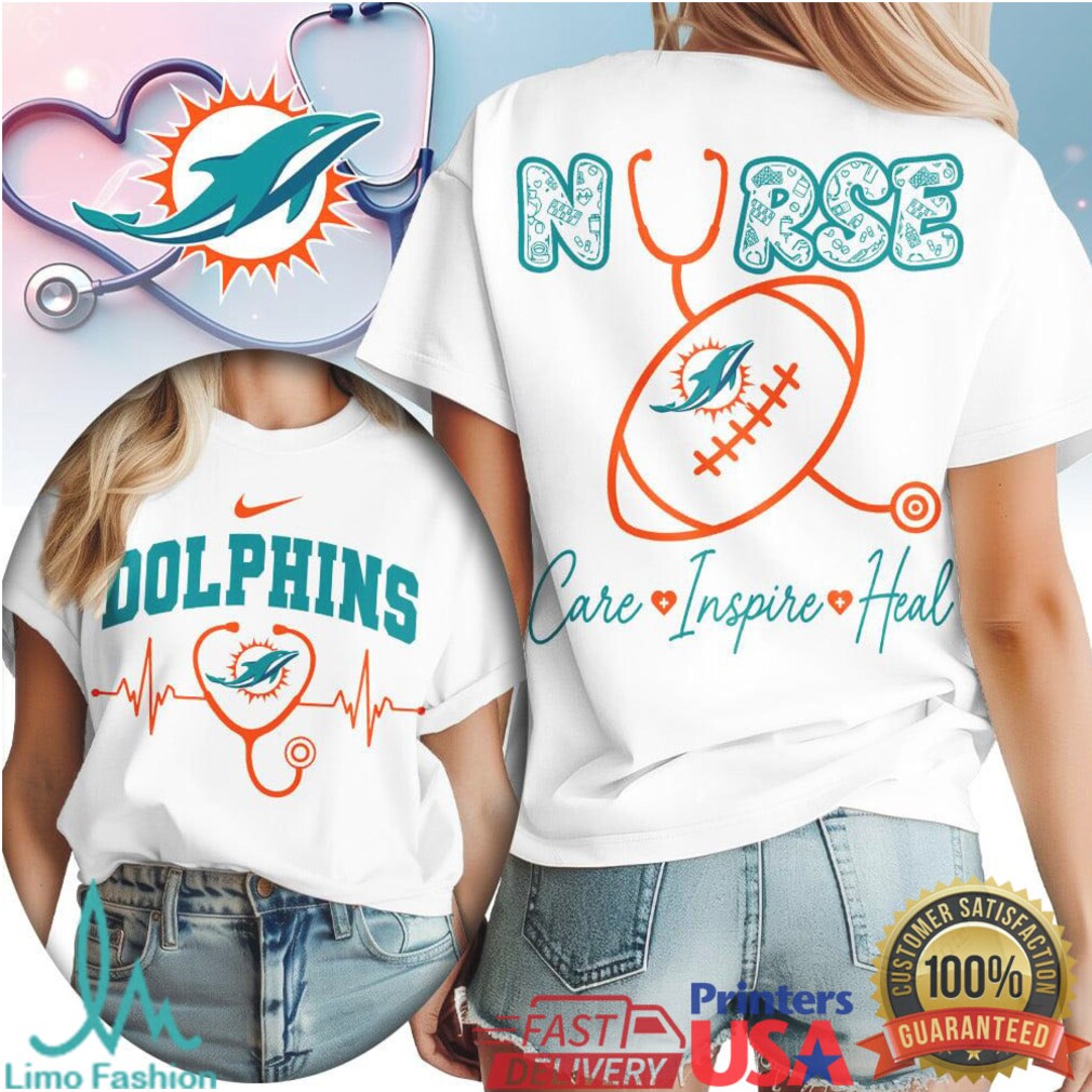 Miami Dolphins Nurse Heartbeat Stethoscope T Shirt Dolphins Football Nursing Profession T Shirt - Limotees LLC