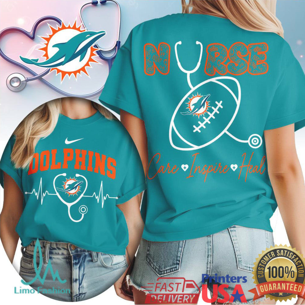 Miami Dolphins Nurse Heartbeat Stethoscope T Shirt Dolphins Football Nursing Profession T Shirt - Limotees LLC
