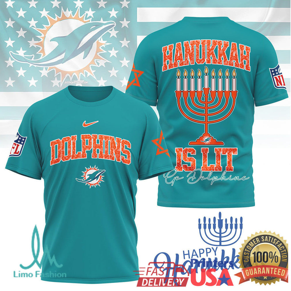 Miami Dolphins Official NFL Happy Hanukkah 3D Shirt - Limotees LLC