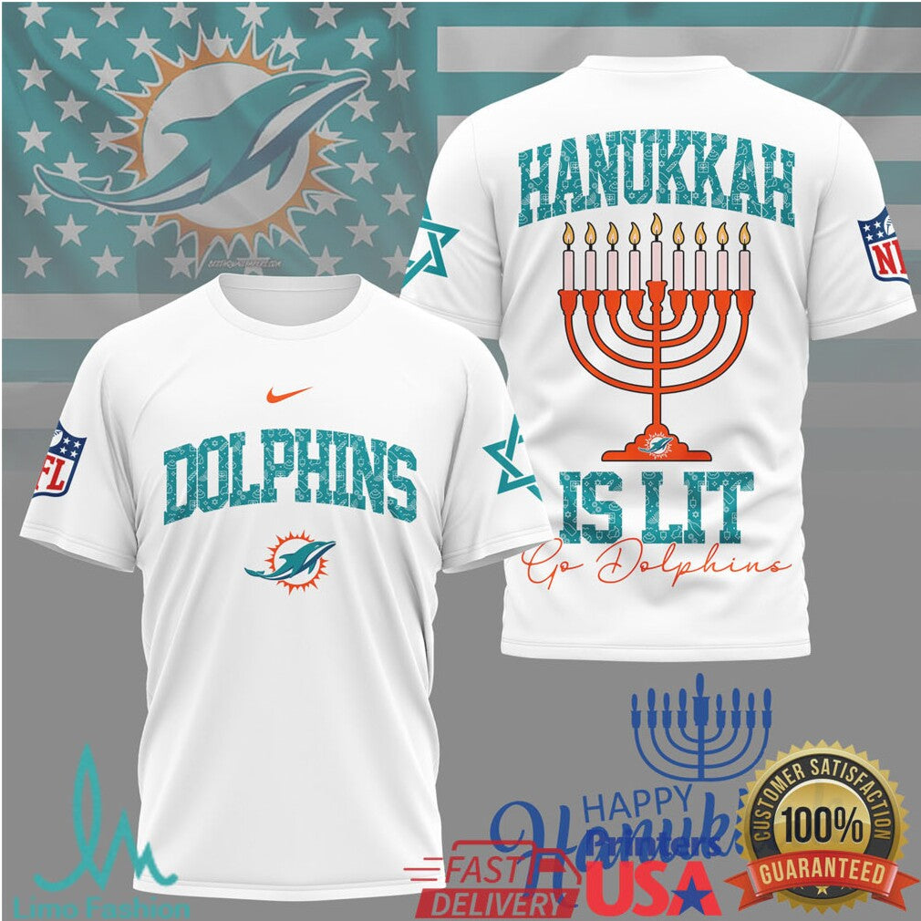 Miami Dolphins Official NFL Happy Hanukkah 3D Shirt - Limotees LLC