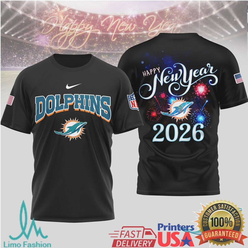 Miami Dolphins Official NFL Happy New Year 2026 3D Shirt - Limotees LLC