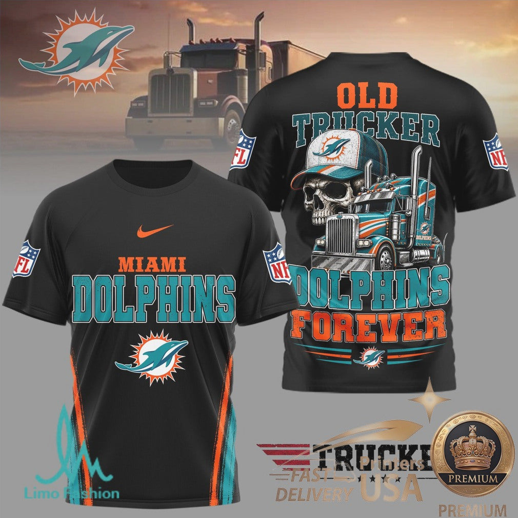 Miami Dolphins Old Trucker Skull Forever Graphic T Shirt - Limotees LLC
