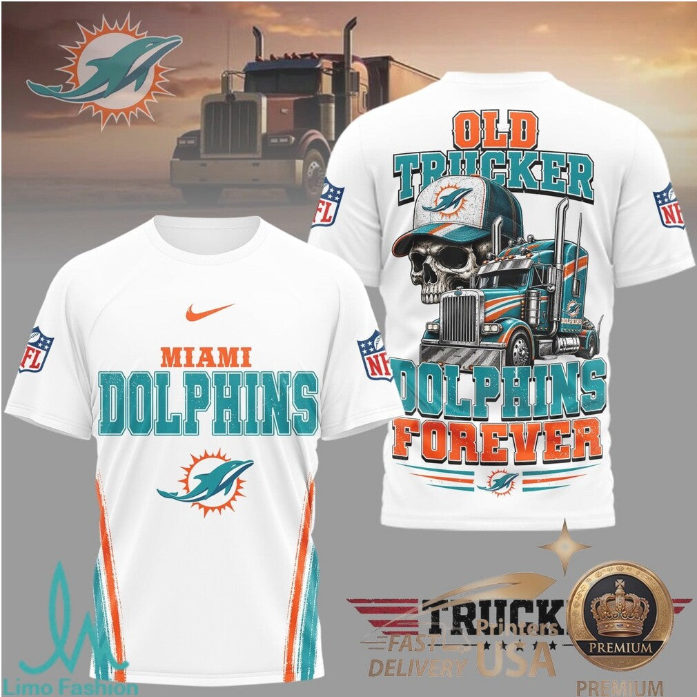 Miami Dolphins Old Trucker Skull Forever Graphic T Shirt - Limotees LLC