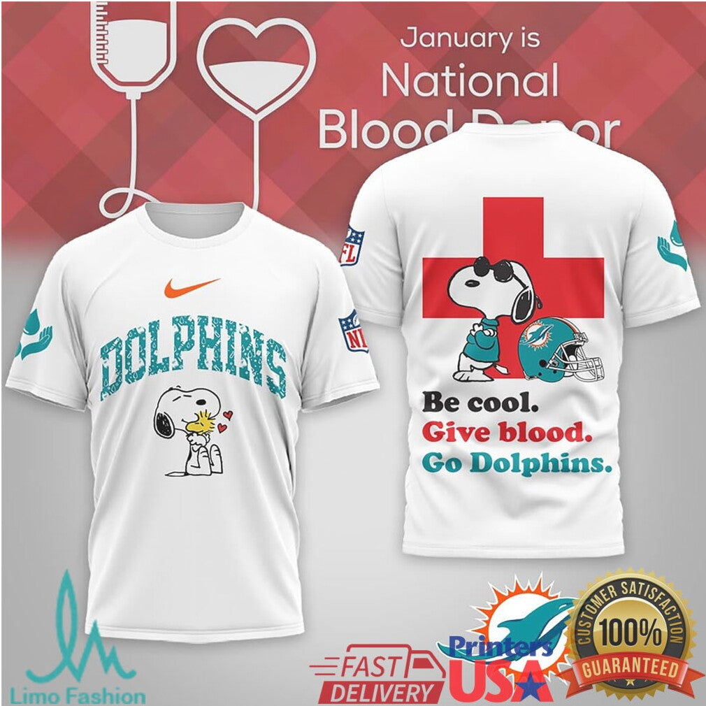 Miami Dolphins Snoopy National Blood Donor Month Athletic Tee - Limotees LLC