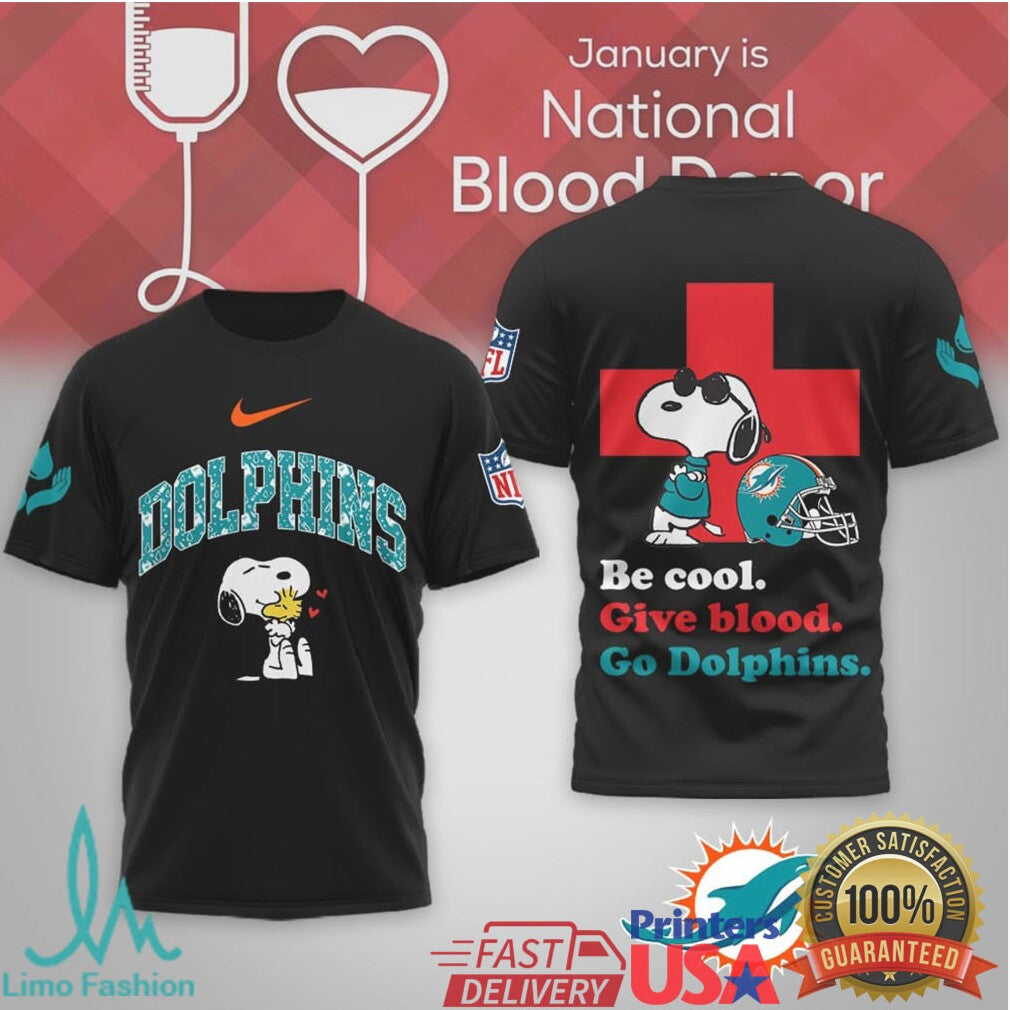 Miami Dolphins Snoopy National Blood Donor Month Athletic Tee - Limotees LLC