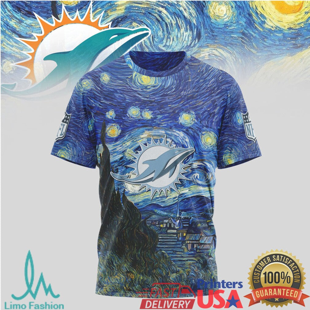 Miami Dolphins Starry Night Vincent Van Gogh Nfl Tshirt - Limotees LLC