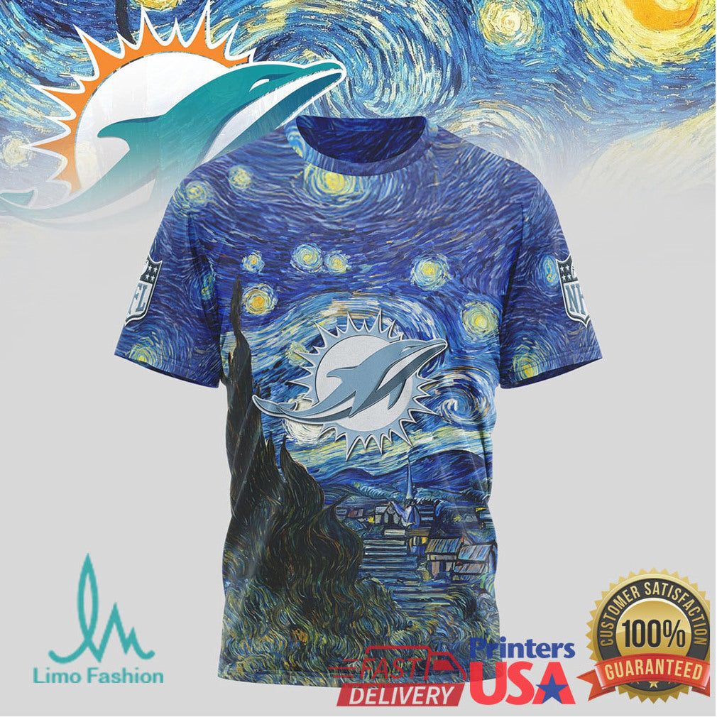 Miami Dolphins Starry Night Vincent Van Gogh Nfl Tshirt - Limotees LLC