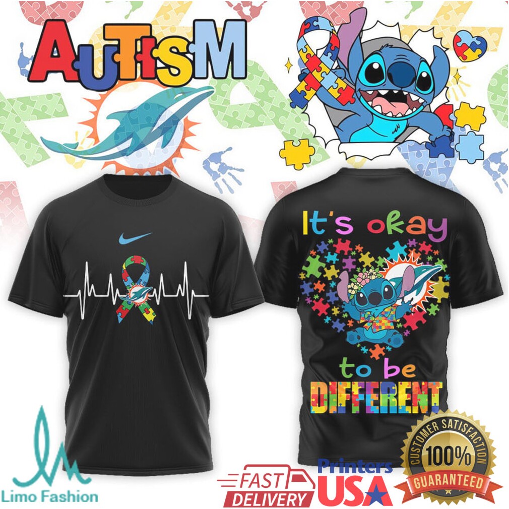 Miami Dolphins Stitch Autism Awareness Heart Puzzle T Shirt