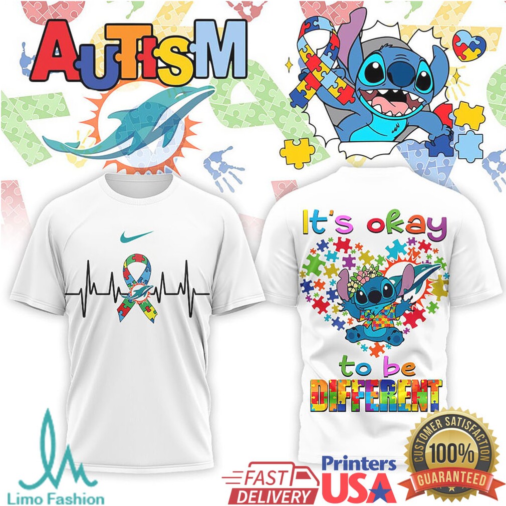 Miami Dolphins Stitch Autism Awareness Heart Puzzle T Shirt