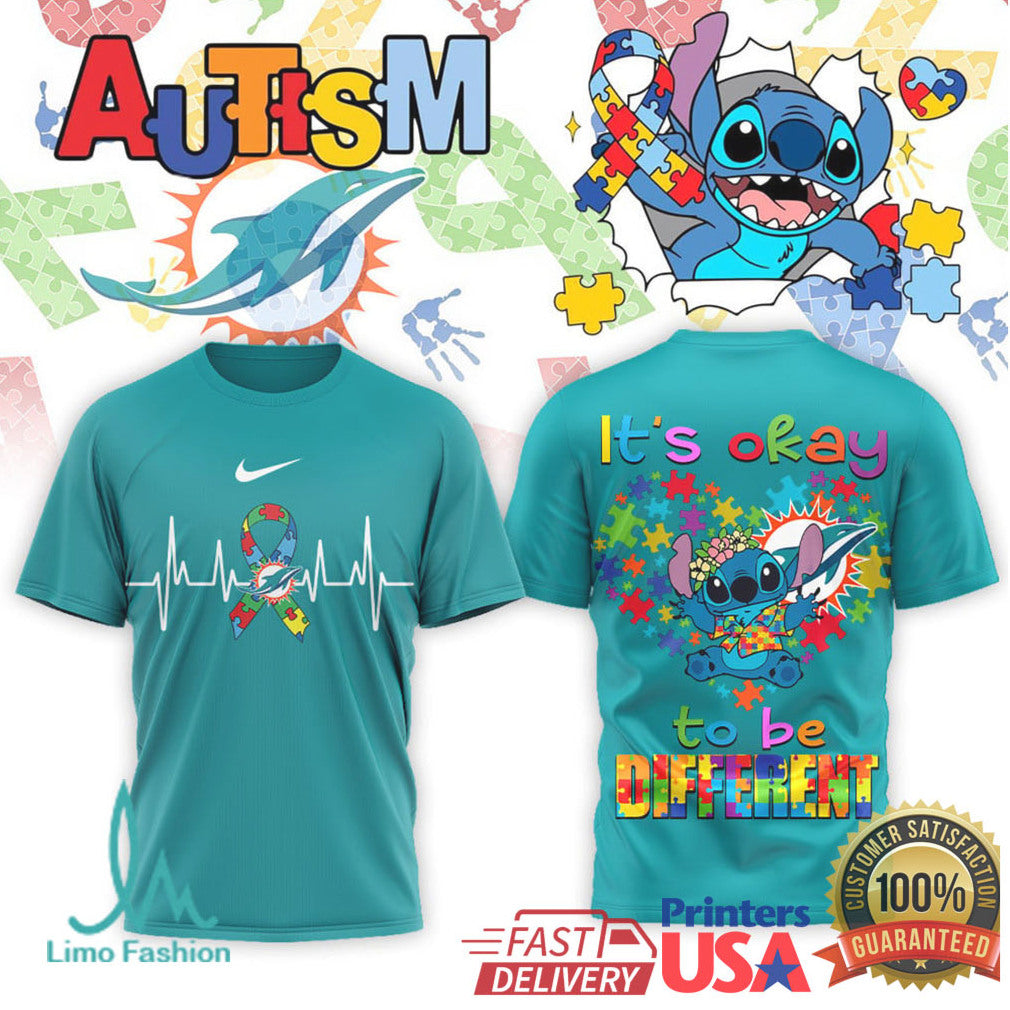 Miami Dolphins Stitch Autism Awareness Heart Puzzle T Shirt