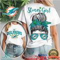 Miami Dolphins Stoner Girl Messy Bun Sunglasses Weed T Shirt - Limotees LLC