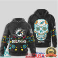 Miami Dolphins Sugar Skull Day of the Dead NFL T Shirt - Limotees LLC