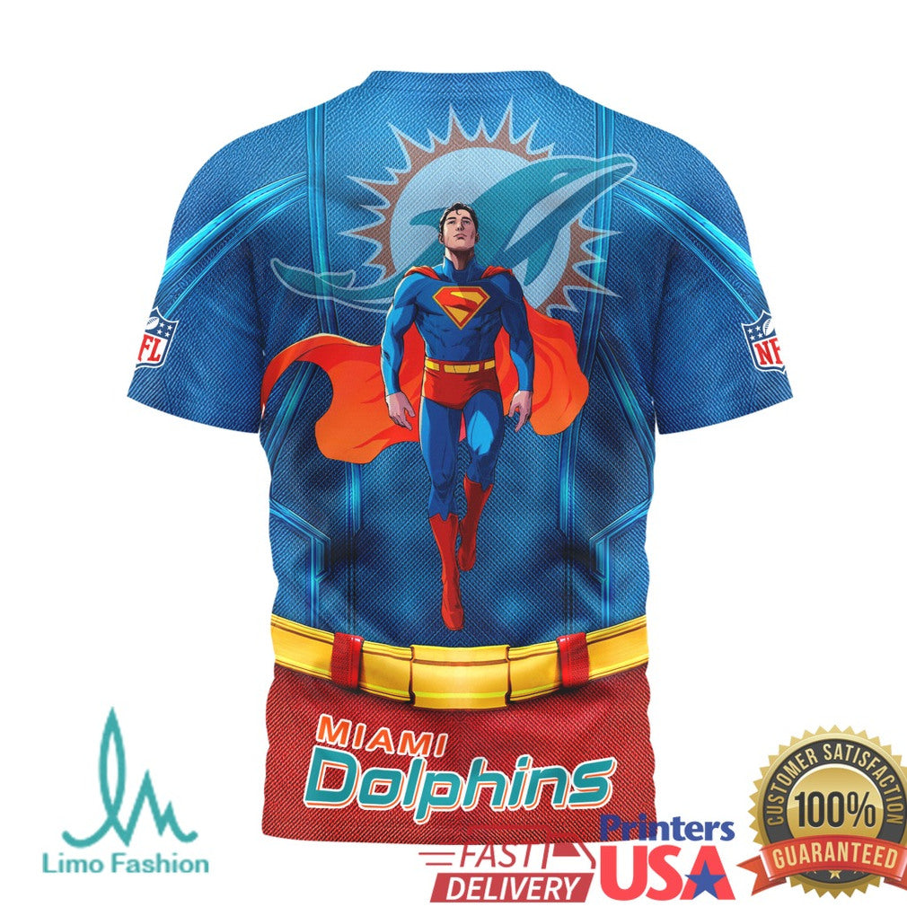 Miami Dolphins Superman Sublimated Superhero T Shirt NFL Sports Merchandise - Limotees LLC