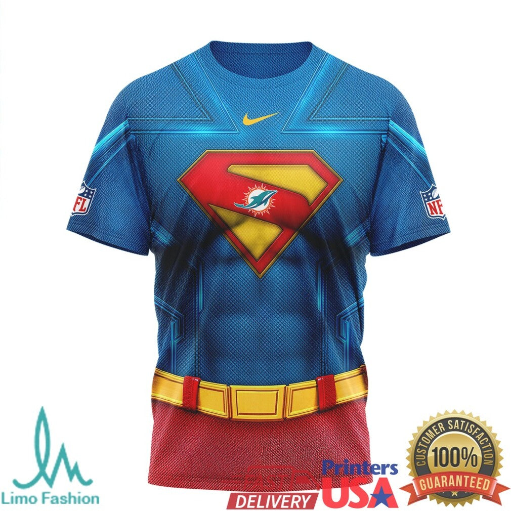 Miami Dolphins Superman Sublimated Superhero T Shirt NFL Sports Merchandise - Limotees LLC