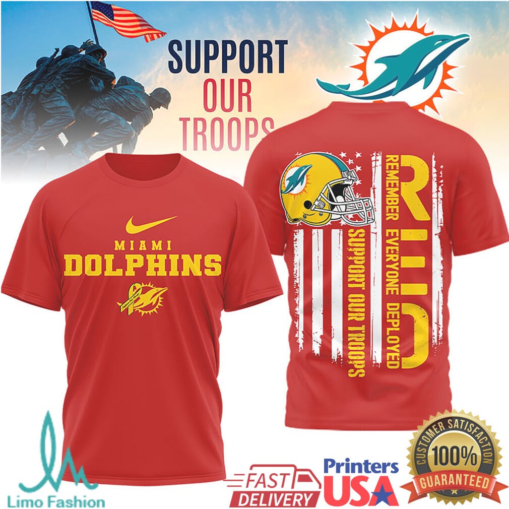 Miami Dolphins Support Our Troops RED Remember Everyone Deployed T Shirt - Limotees LLC