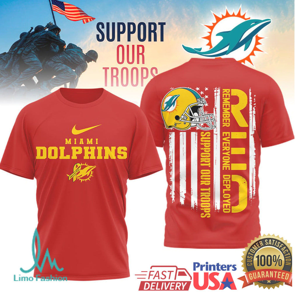 Miami Dolphins Support Our Troops RED Remember Everyone Deployed T Shirt - Limotees LLC
