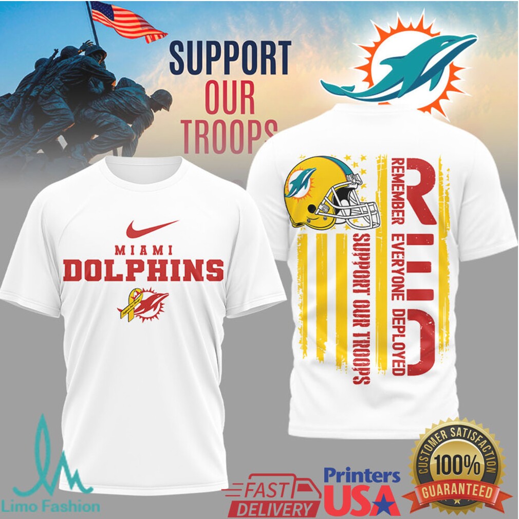 Miami Dolphins Support Our Troops RED Remember Everyone Deployed T Shirt - Limotees LLC