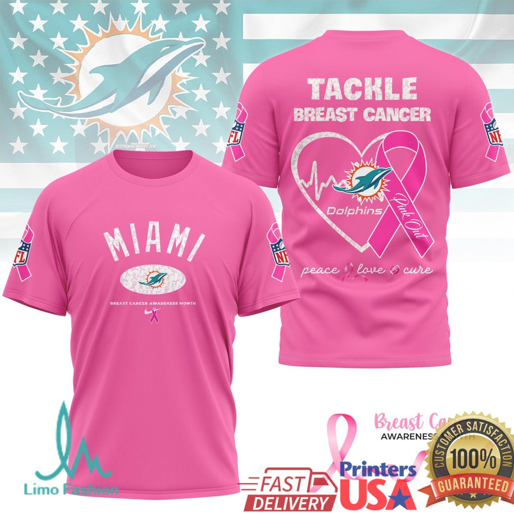 Miami Dolphins Tackle Breast Cancer Support Pink Ribbon T Shirt - Limotees LLC