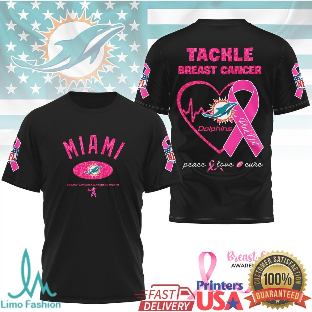 Miami Dolphins Tackle Breast Cancer Support Pink Ribbon T Shirt - Limotees LLC