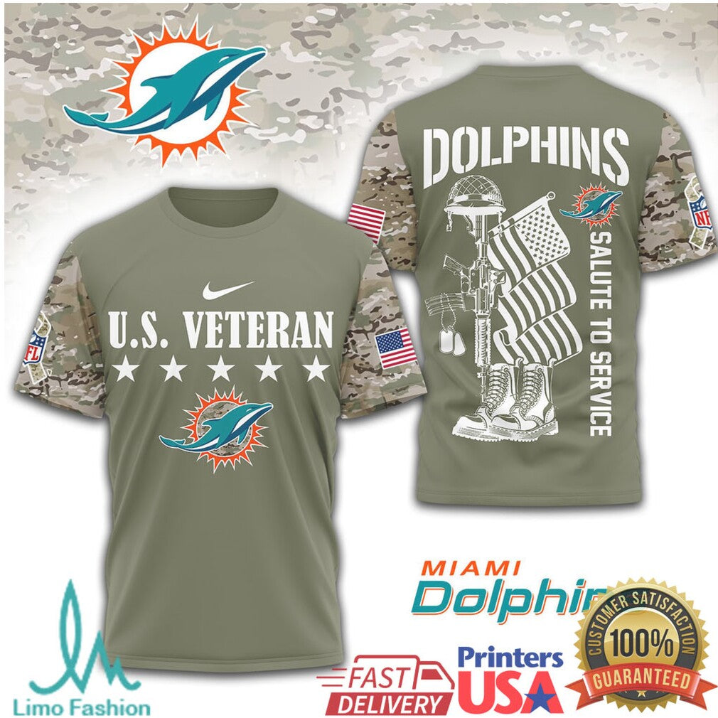 Miami Dolphins U.S. Veteran Salute To Service Military Camo Performance T Shirt - Limotees LLC