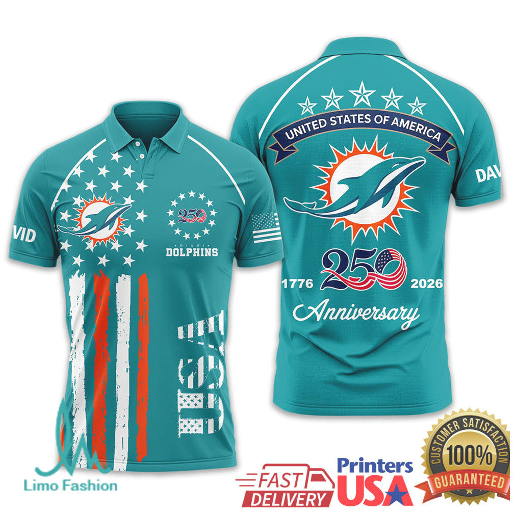 Miami Dolphins USA 250th Anniversary Custom Name T Shirt - Limotees LLC