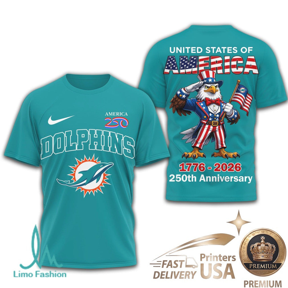 Miami Dolphins USA 250th Anniversary Eagle Patriotic T Shirt - Limotees LLC