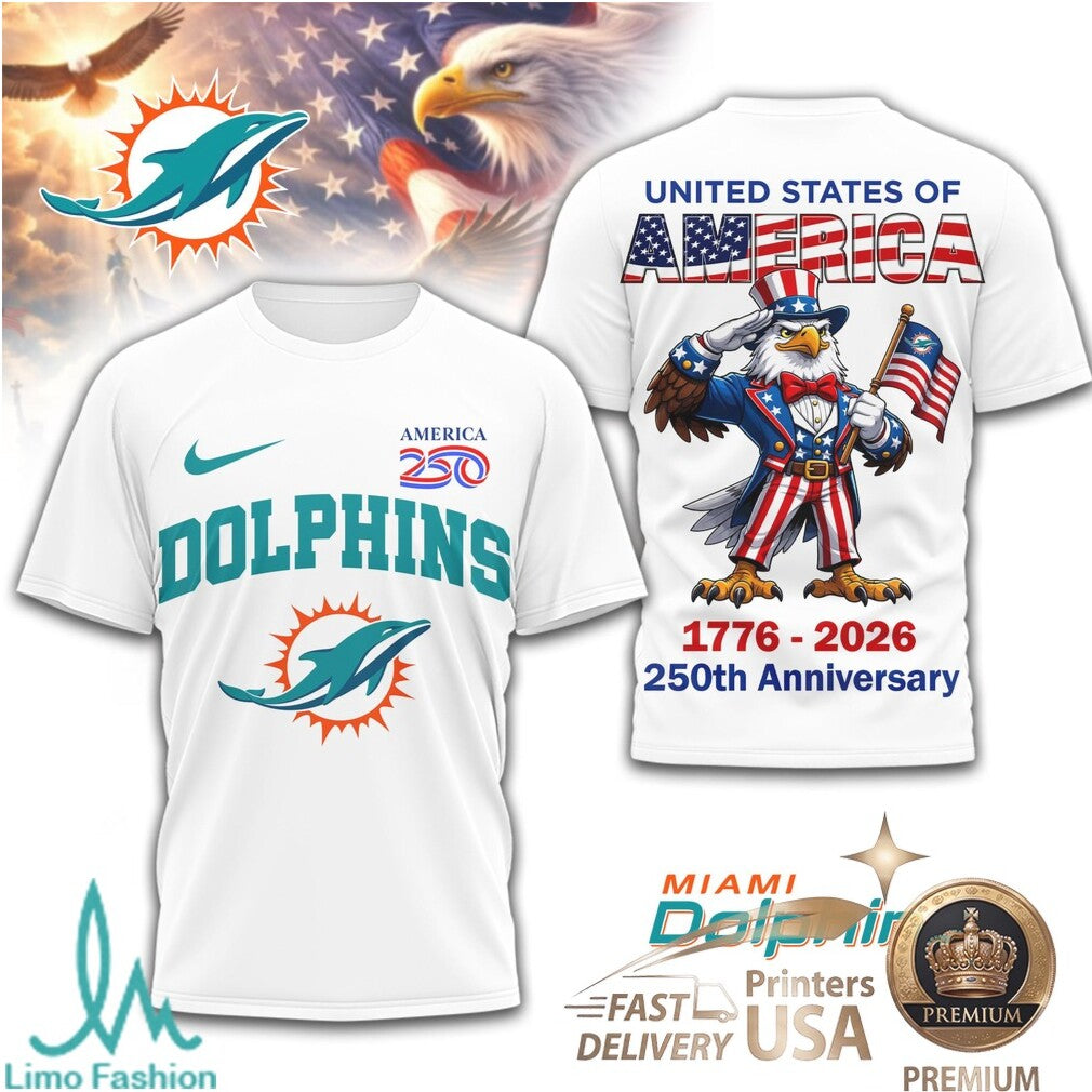 Miami Dolphins USA 250th Anniversary Eagle Patriotic T Shirt - Limotees LLC