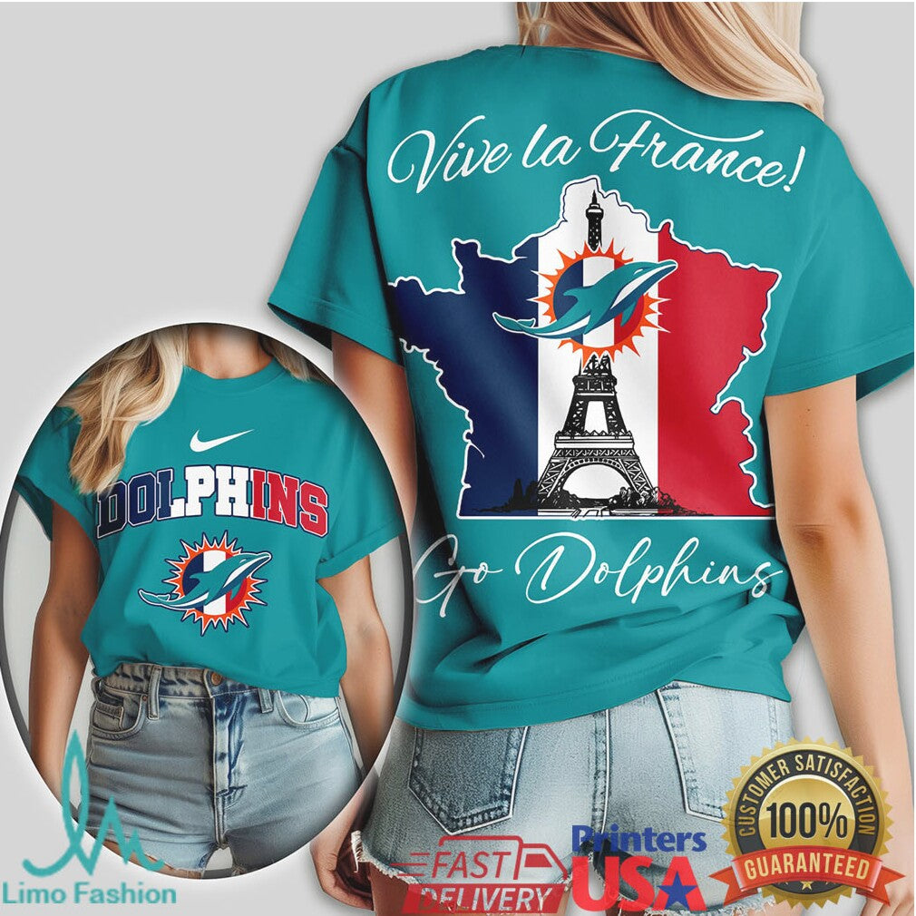 Miami Dolphins Vive la France French Flag Graphic T Shirt - Limotees LLC