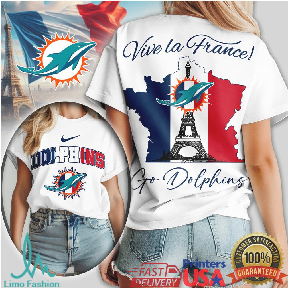 Miami Dolphins Vive la France French Flag Graphic T Shirt - Limotees LLC