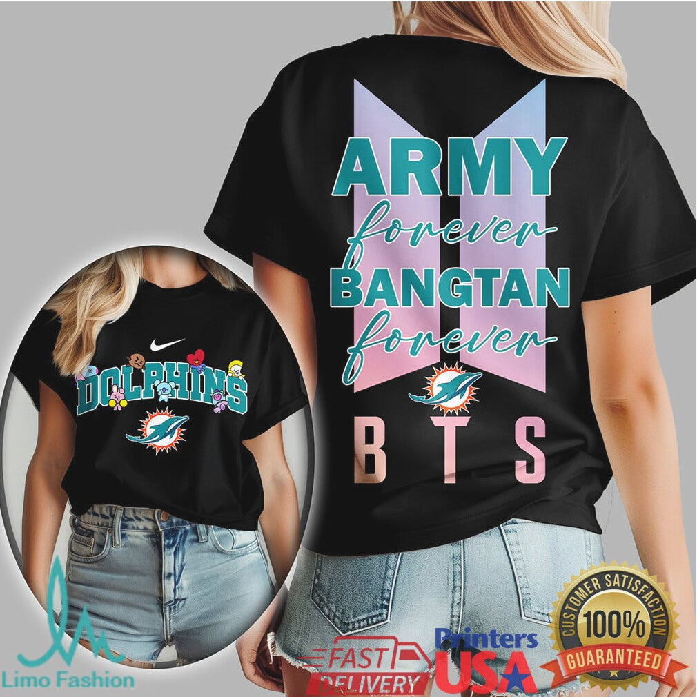 Miami Dolphins x BTS Army Forever Shirt Bangtan BT21 Style Football Tee - Limotees LLC