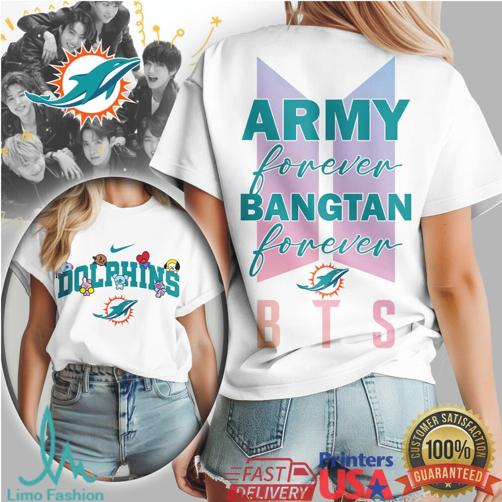Miami Dolphins x BTS Army Forever Shirt Bangtan BT21 Style Football Tee - Limotees LLC
