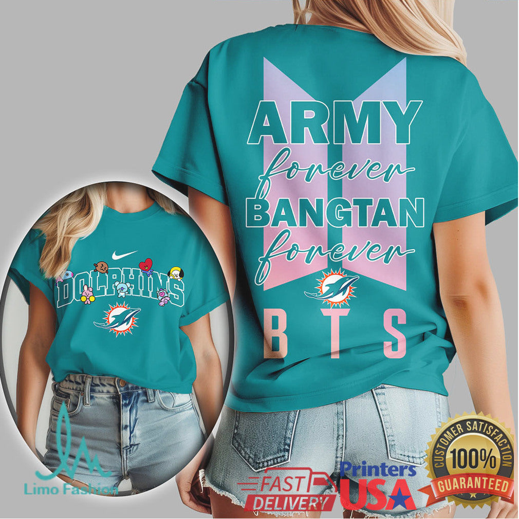 Miami Dolphins x BTS Army Forever Shirt Bangtan BT21 Style Football Tee - Limotees LLC
