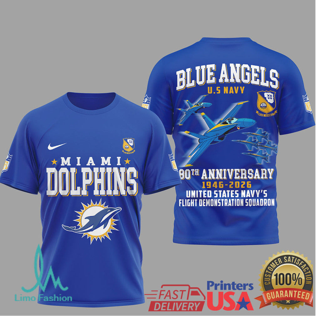 Miami Dolphins x Blue Angels 80th Anniversary U.S. Navy T Shirt - Limotees LLC