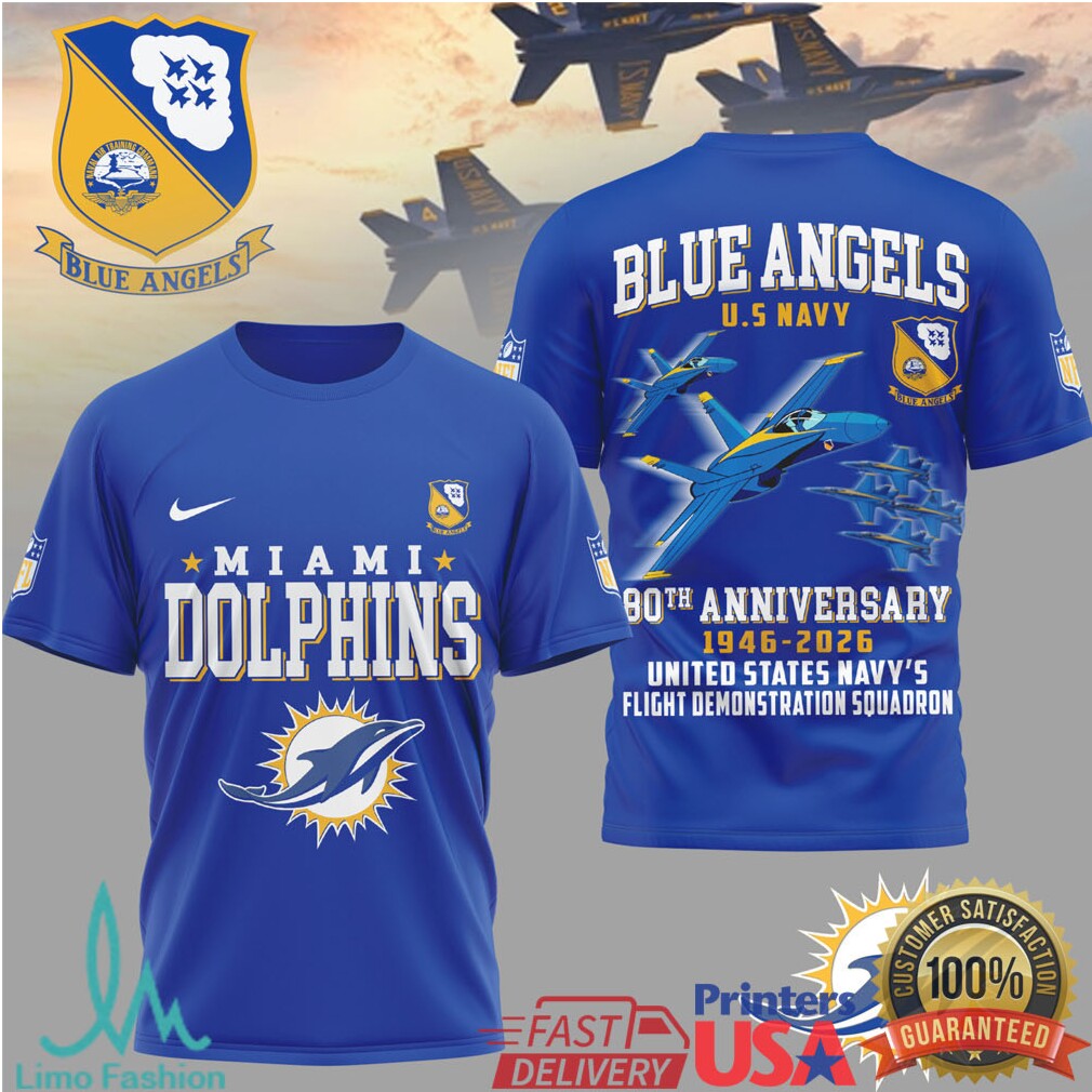 Miami Dolphins x Blue Angels 80th Anniversary U.S. Navy T Shirt - Limotees LLC