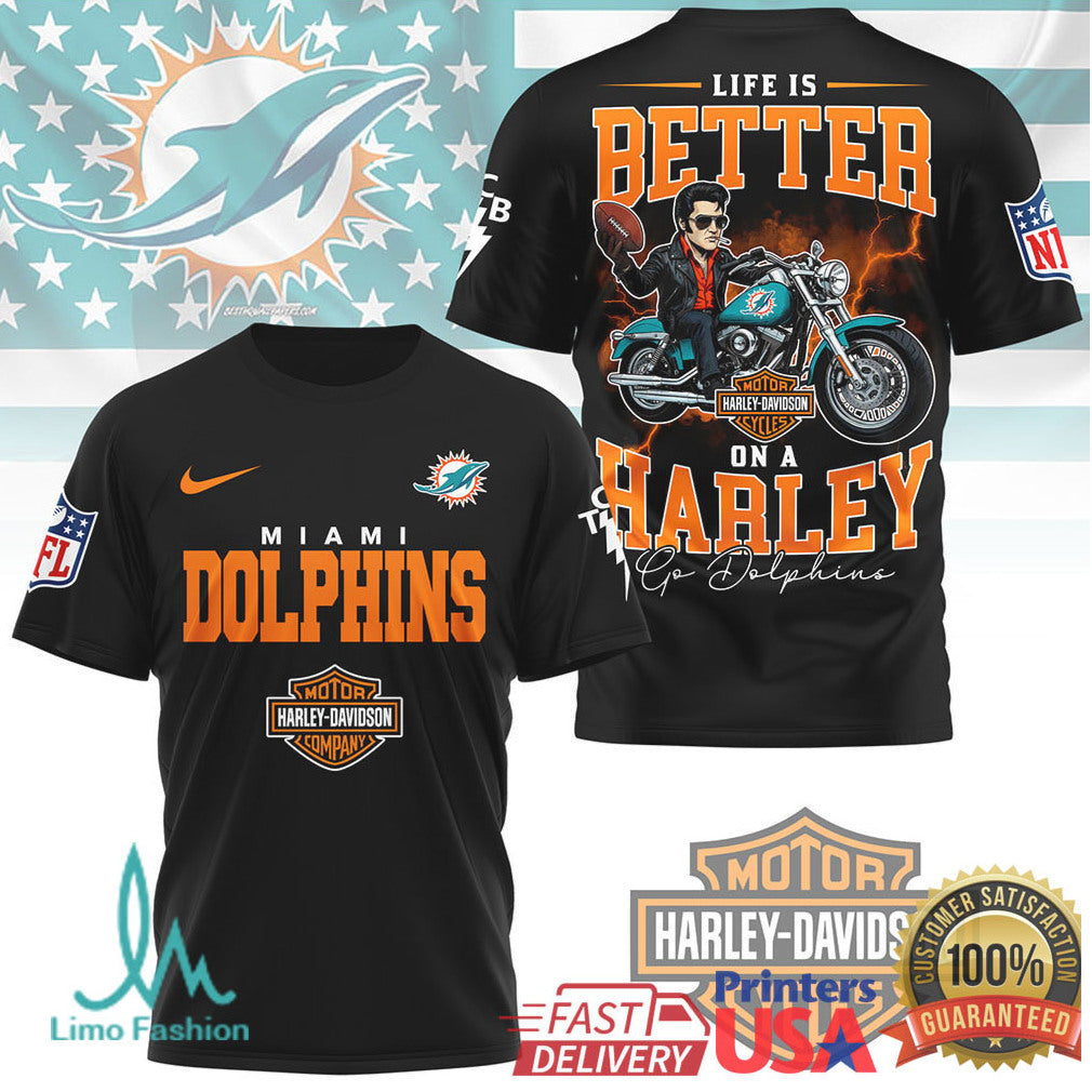Miami Dolphins x Harley Davidson Motor Cycles Lifestyle Fan T Shirt - Limotees LLC