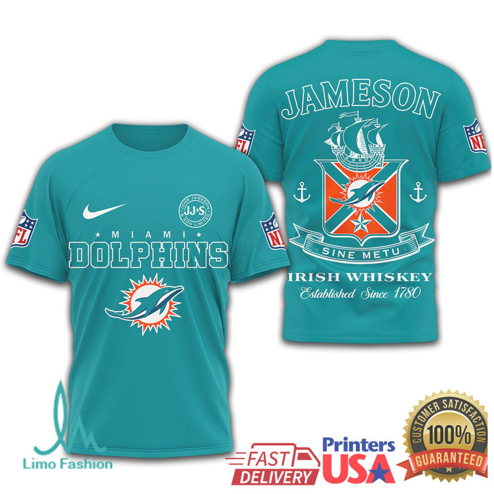 Miami Dolphins x Jameson Irish Whiskey Sine Metu Graphic T Shirt - Limotees LLC