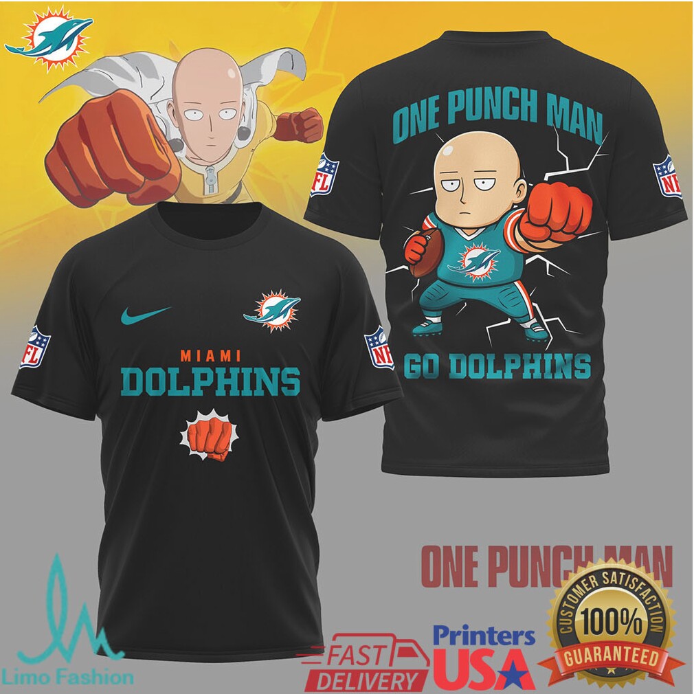 Miami Dolphins x One Punch Man Saitama NFL Anime Crossover Tee - Limotees LLC